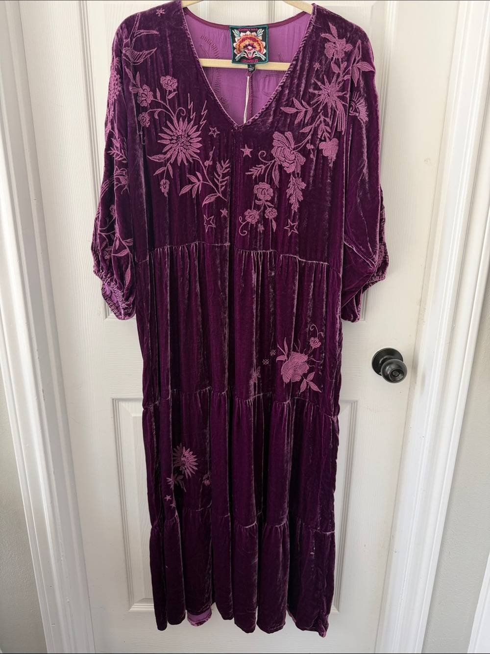 NWT Johnny Was Plum Velvet Embroidered V-Neck Maxi Dress